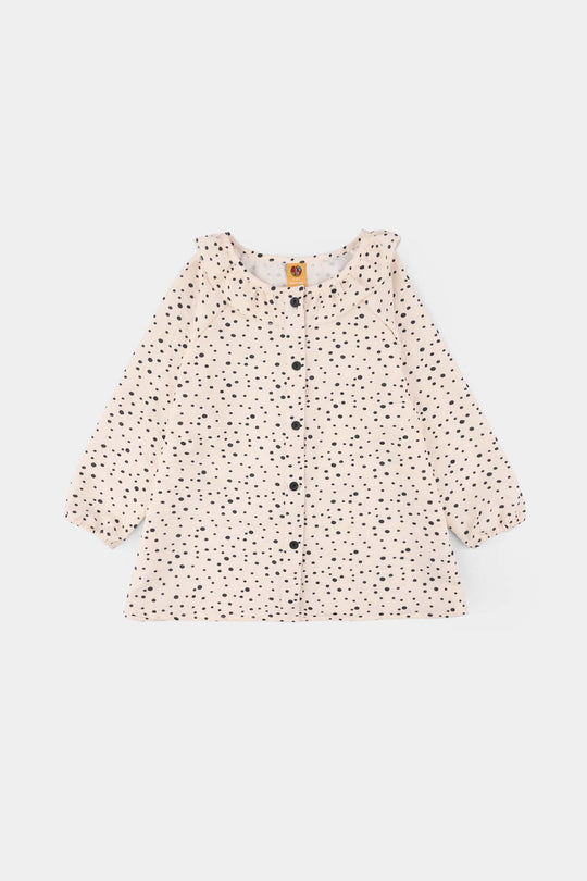 Girls Seersucker Casual Top (Polka Dot) - Light Peach
