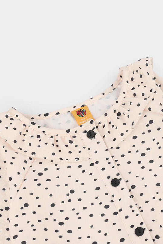 Girls Seersucker Casual Top (Polka Dot) - Light Peach