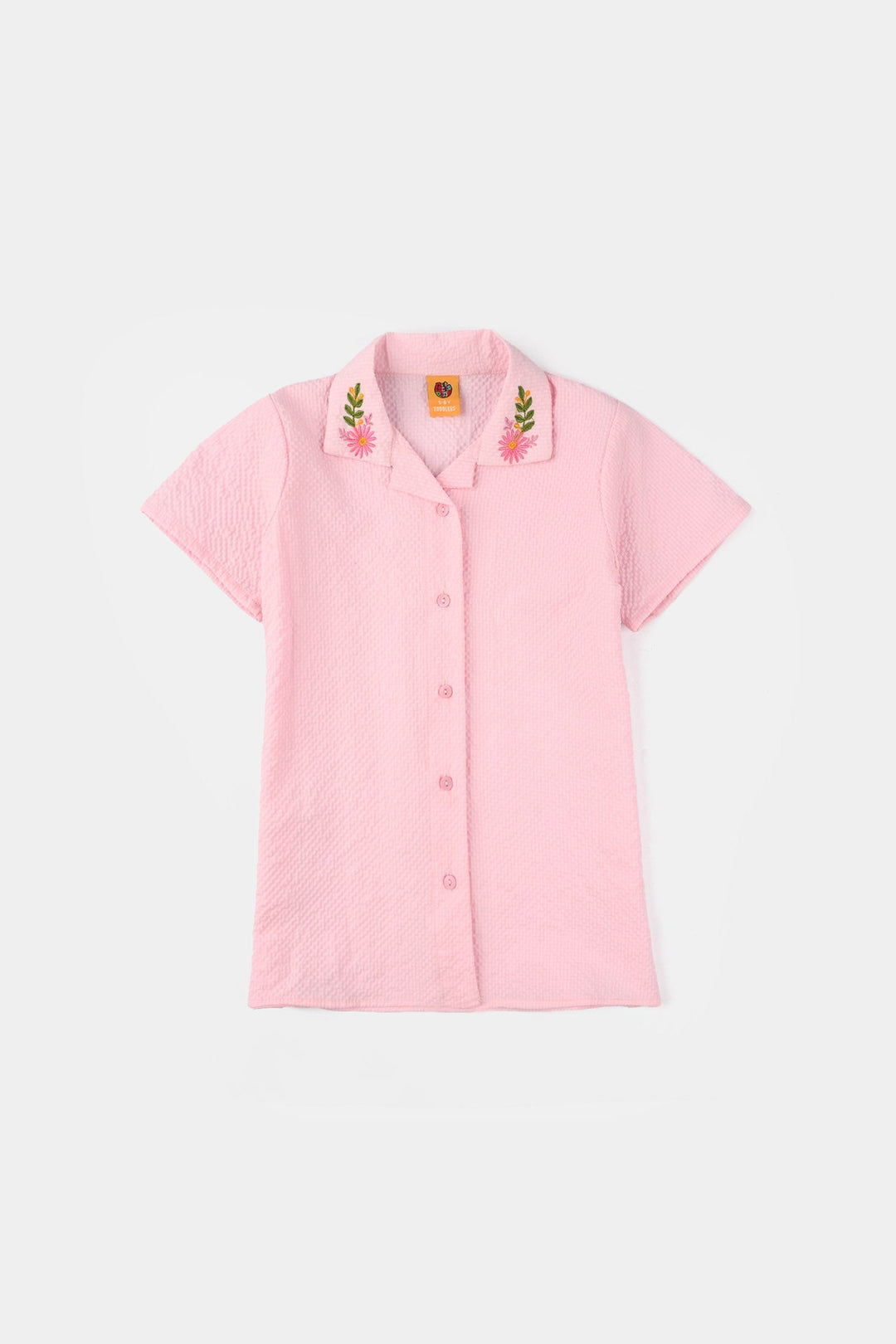 Girls Poly Crinkle Embroidered Co-Ord Set (Butterfly) - Light Pink