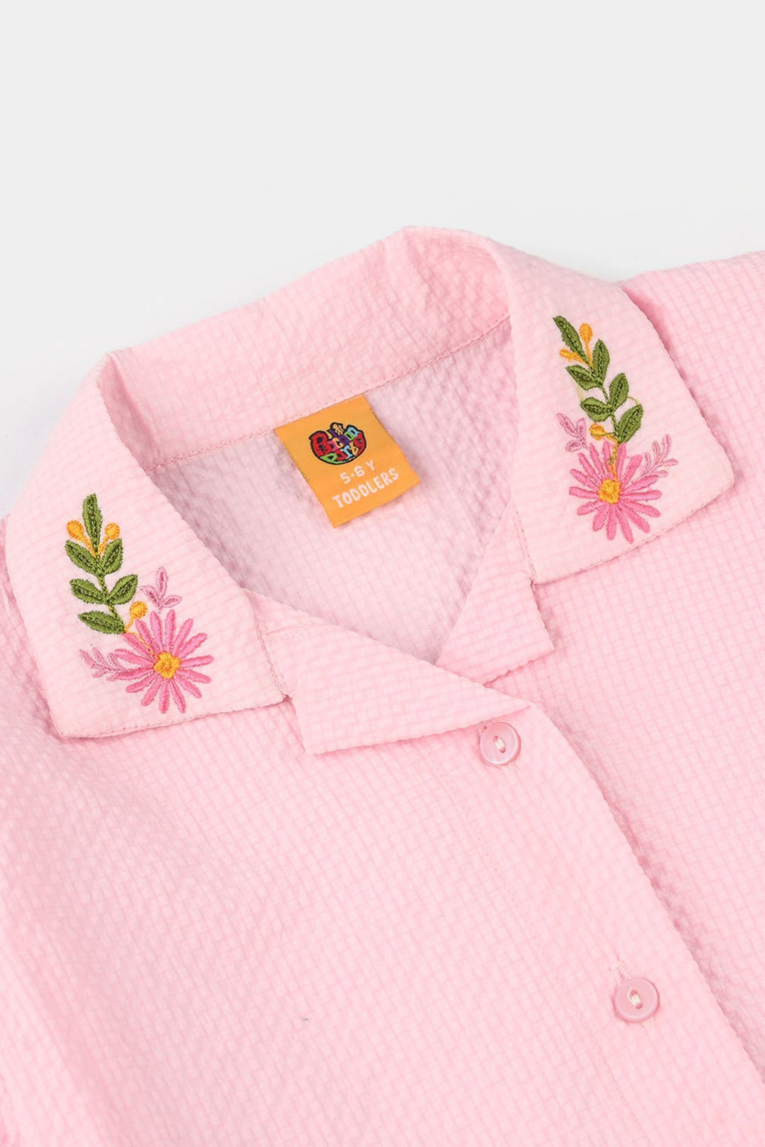 Girls Poly Crinkle Embroidered Co-Ord Set (Butterfly) - Light Pink