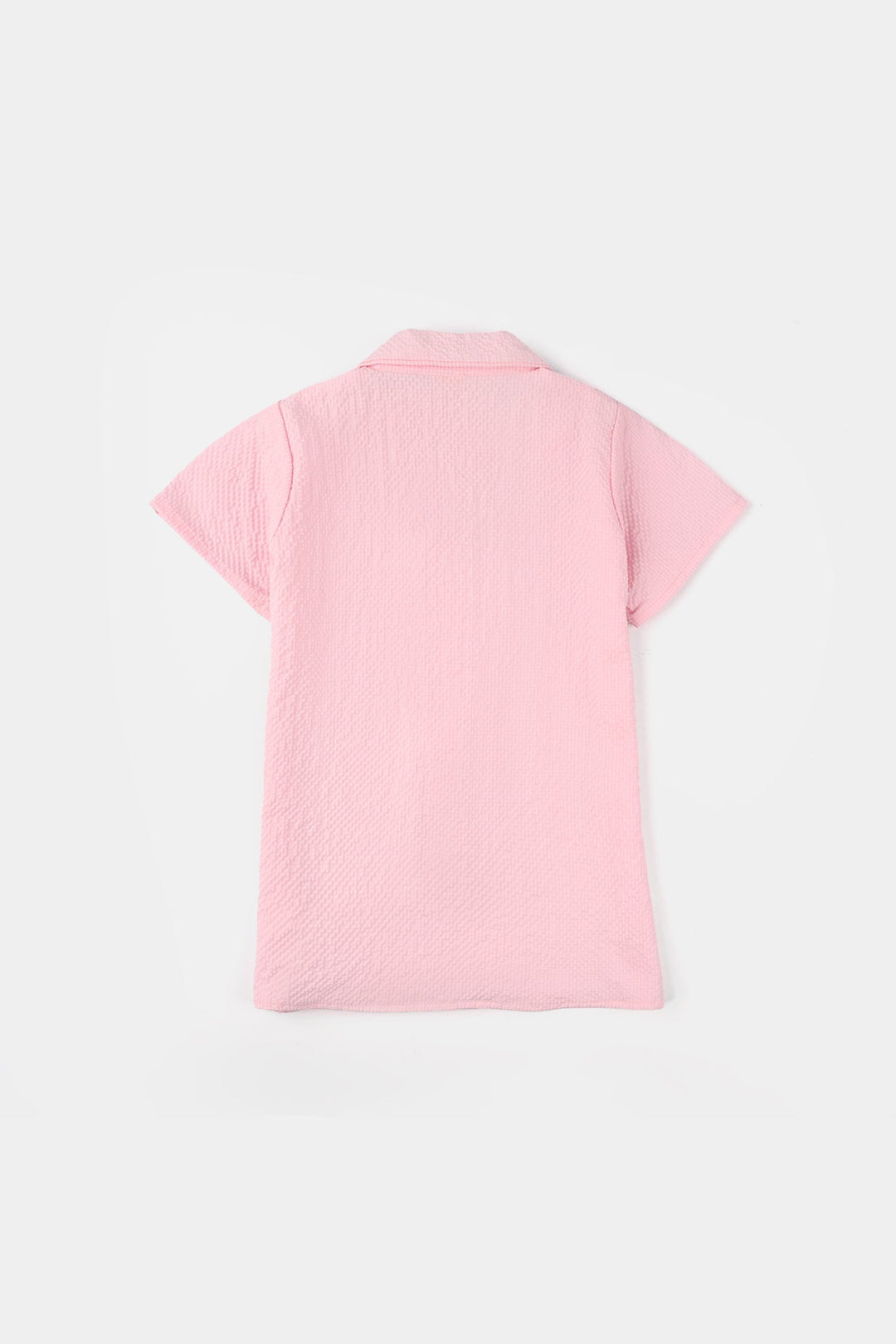 Girls Poly Crinkle Embroidered Co-Ord Set (Butterfly) - Light Pink