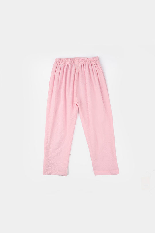 Girls Poly Crinkle Embroidered Co-Ord Set (Butterfly) - Light Pink