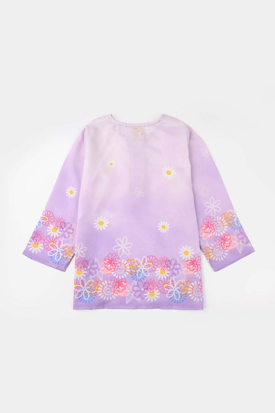 Girls Poly Lawn Co-Ord Set (Daisy) - Light Purple
