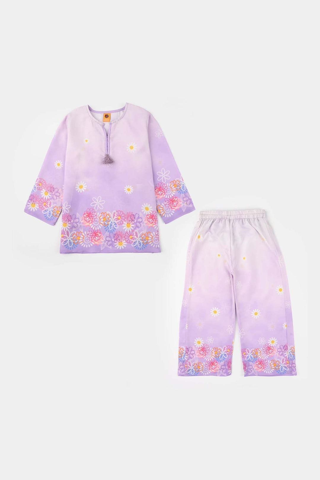 Girls Poly Lawn Co-Ord Set (Daisy) - Light Purple