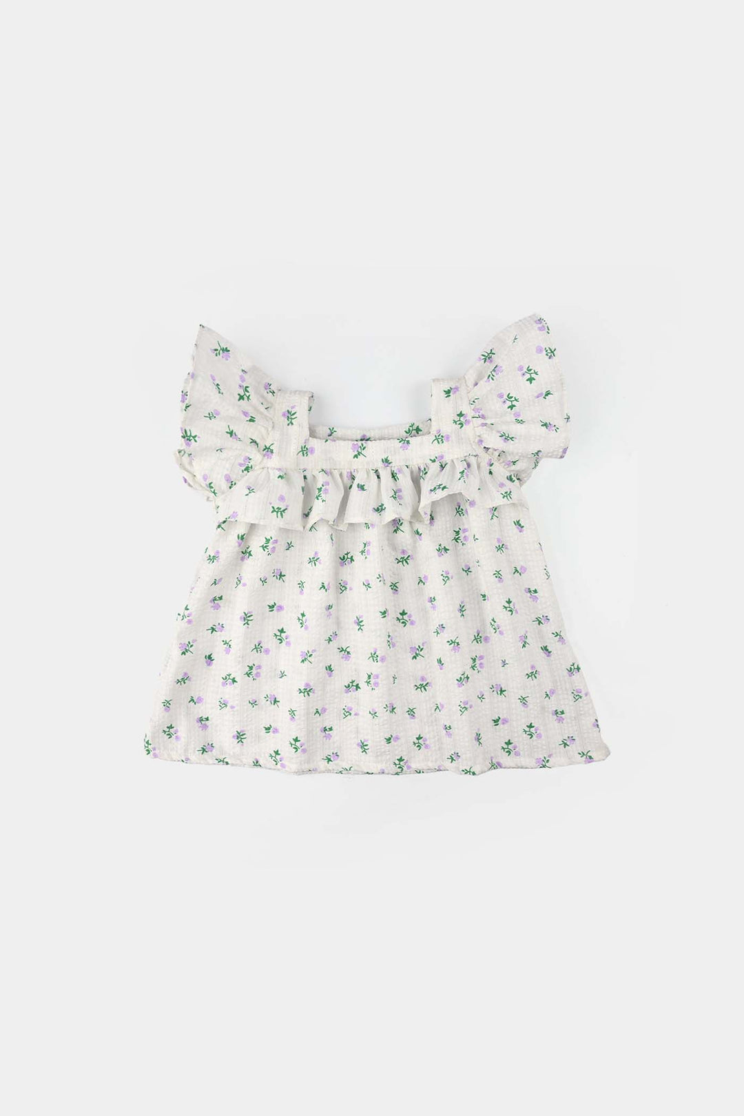 Infant Girls Seersucker Casual Top (Blue Bow) - White