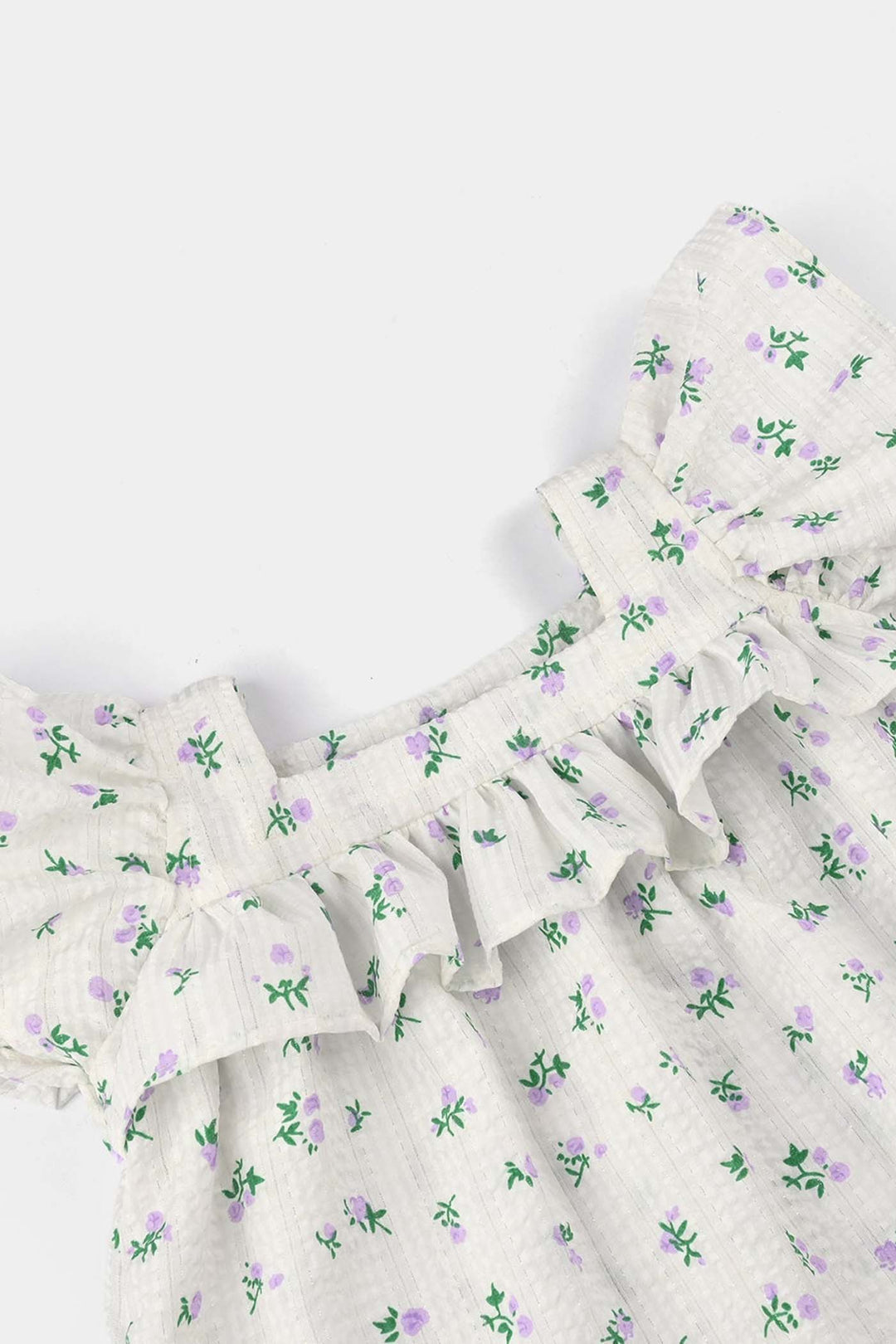 Infant Girls Seersucker Casual Top (Blue Bow) - White