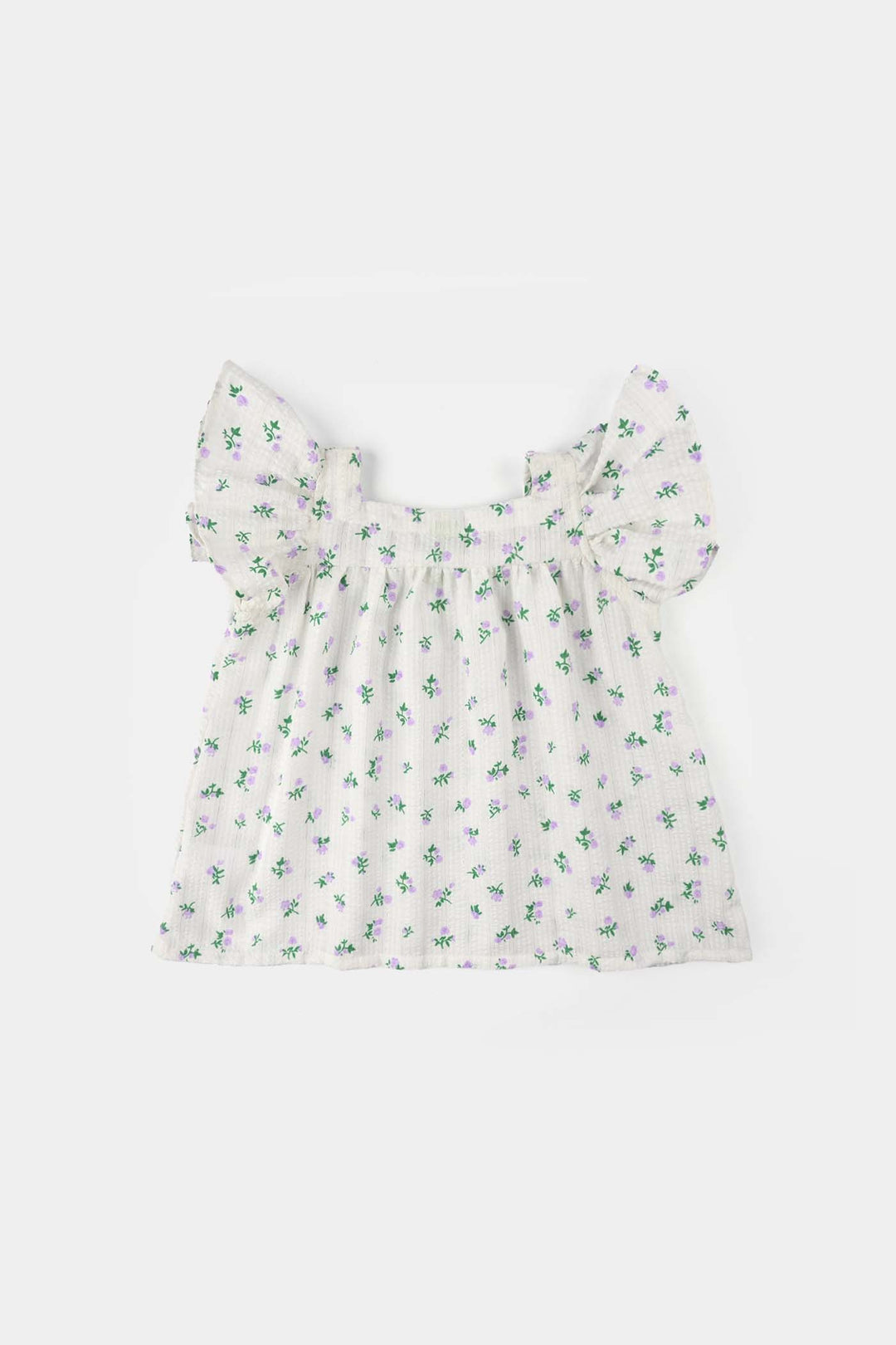 Infant Girls Seersucker Casual Top (Blue Bow) - White