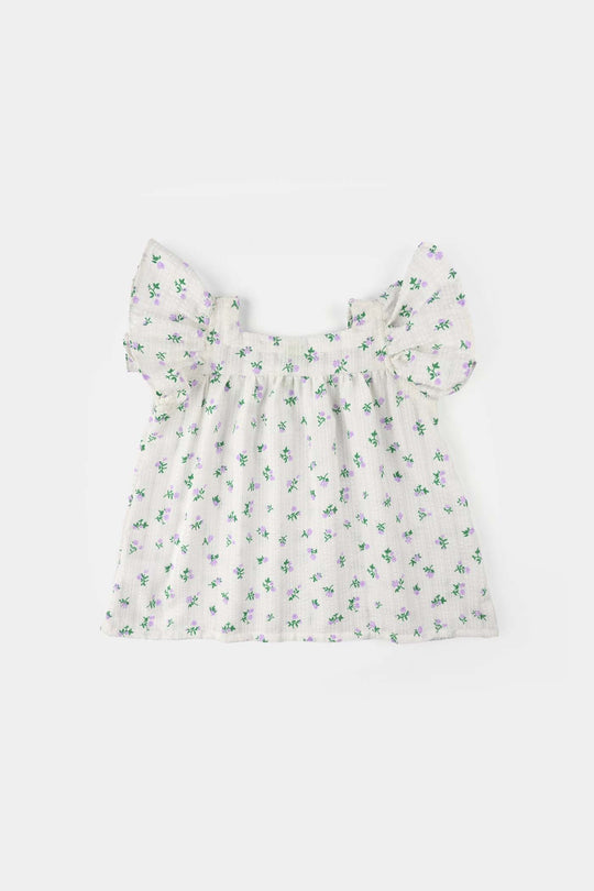 Infant Girls Seersucker Casual Top (Blue Bow) - White