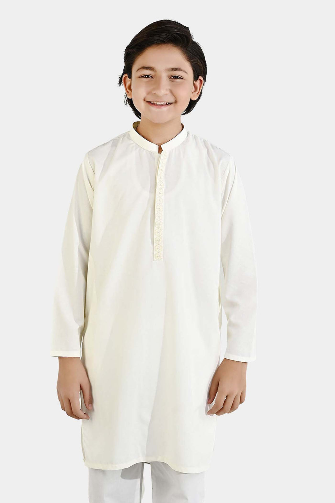 Boys Poly Viscose Embroidered Kurta (Lurex) - Cream