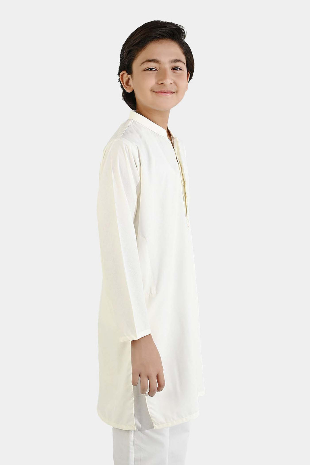 Boys Poly Viscose Embroidered Kurta (Lurex) - Cream