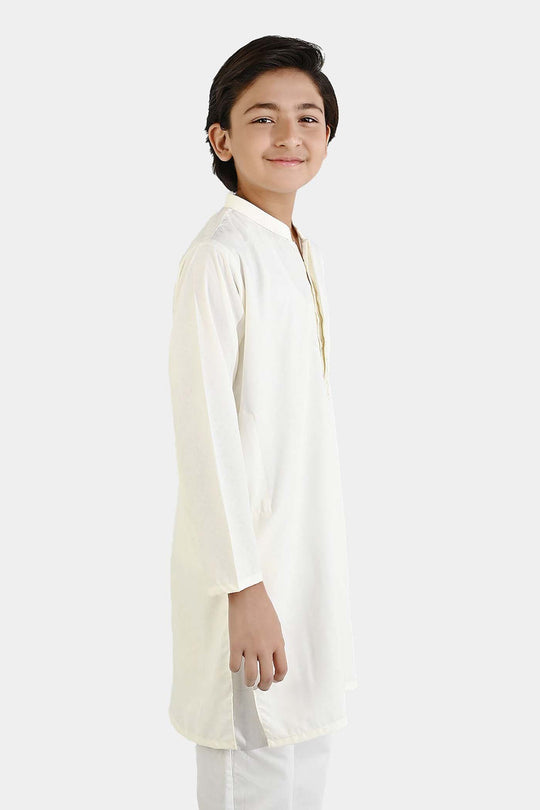 Boys Poly Viscose Embroidered Kurta (Lurex) - Cream