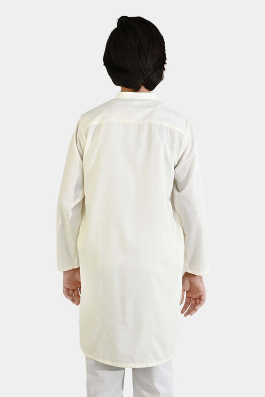 Boys Poly Viscose Embroidered Kurta (Lurex) - Cream