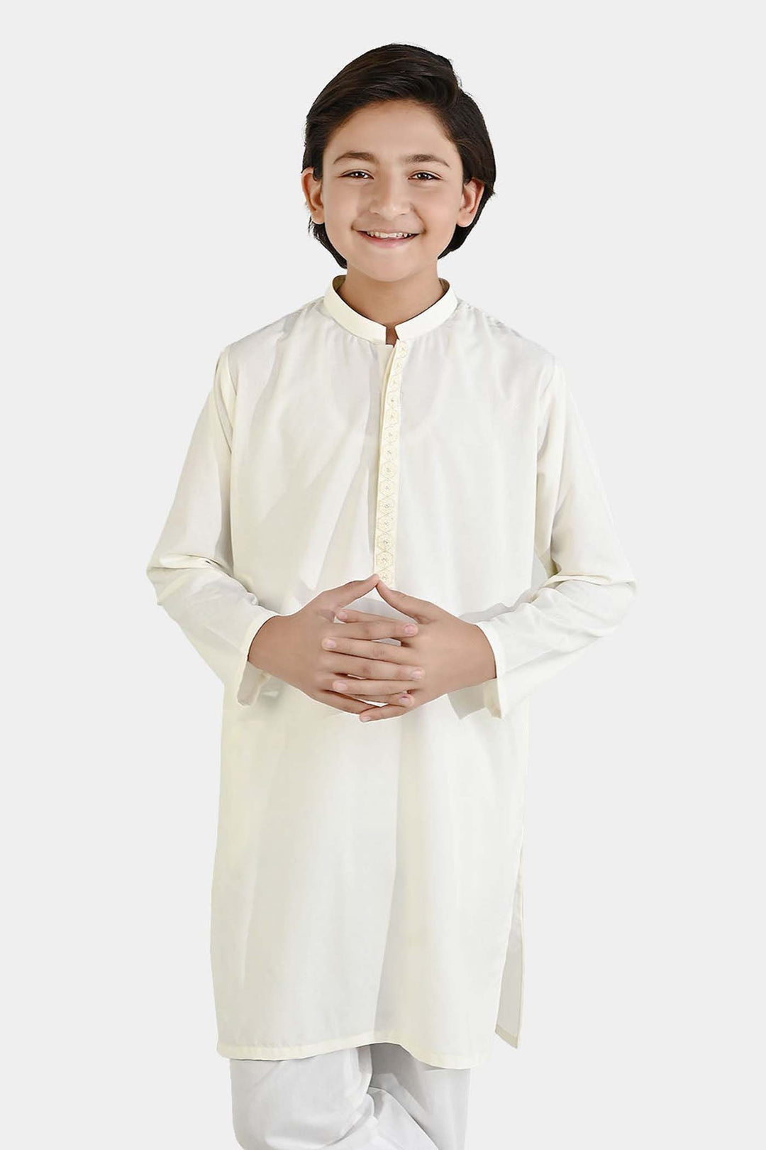 Boys Poly Viscose Embroidered Kurta (Lurex) - Cream