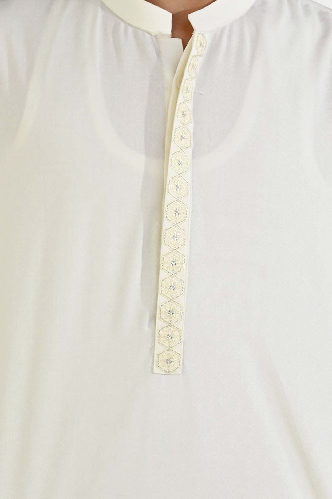 Boys Poly Viscose Embroidered Kurta (Lurex) - Cream