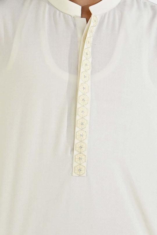 Boys Poly Viscose Embroidered Kurta (Lurex) - Cream