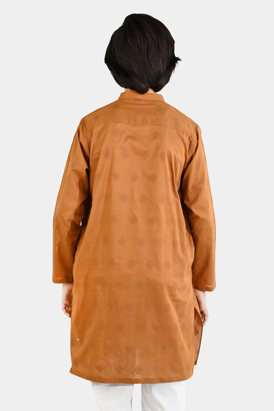Boys Cotton Jacquard Printed Kurta (Tone on Tone) - Rust