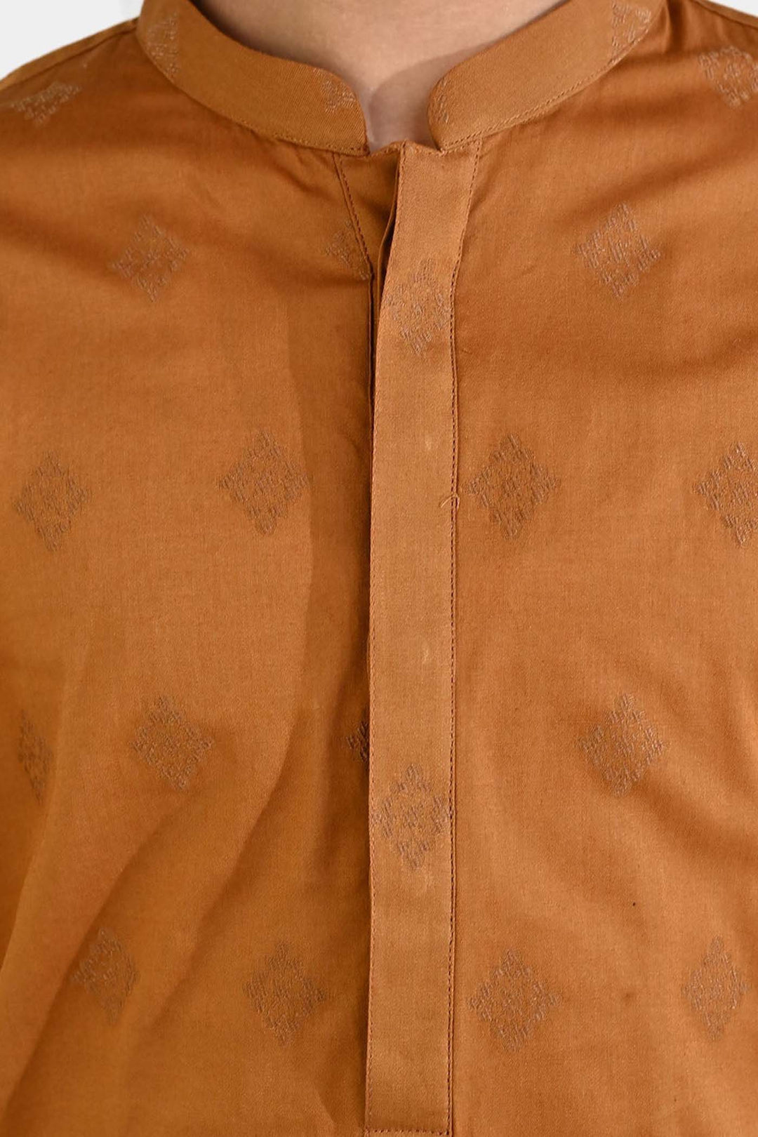 Boys Cotton Jacquard Printed Kurta (Tone on Tone) - Rust