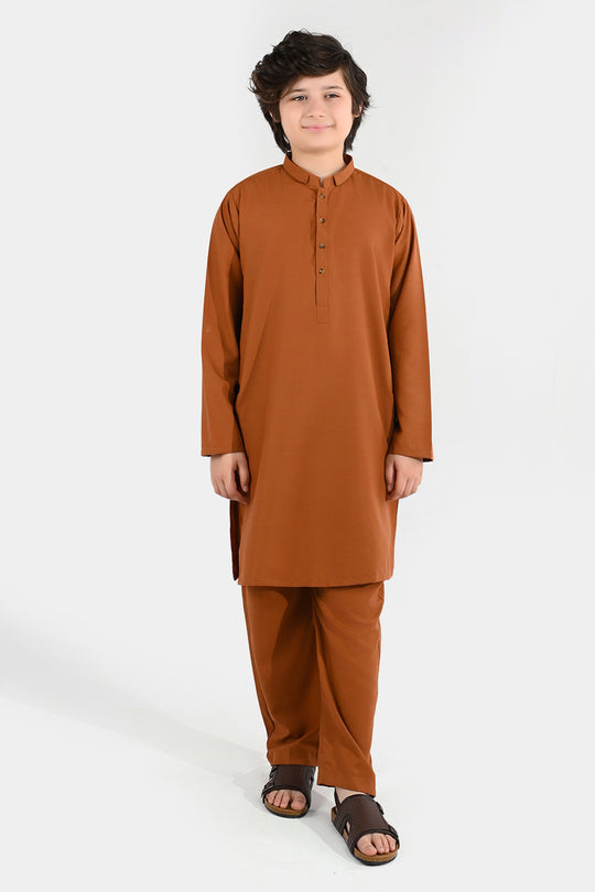 Boys Poly Viscose Kurta Pajama - Brown