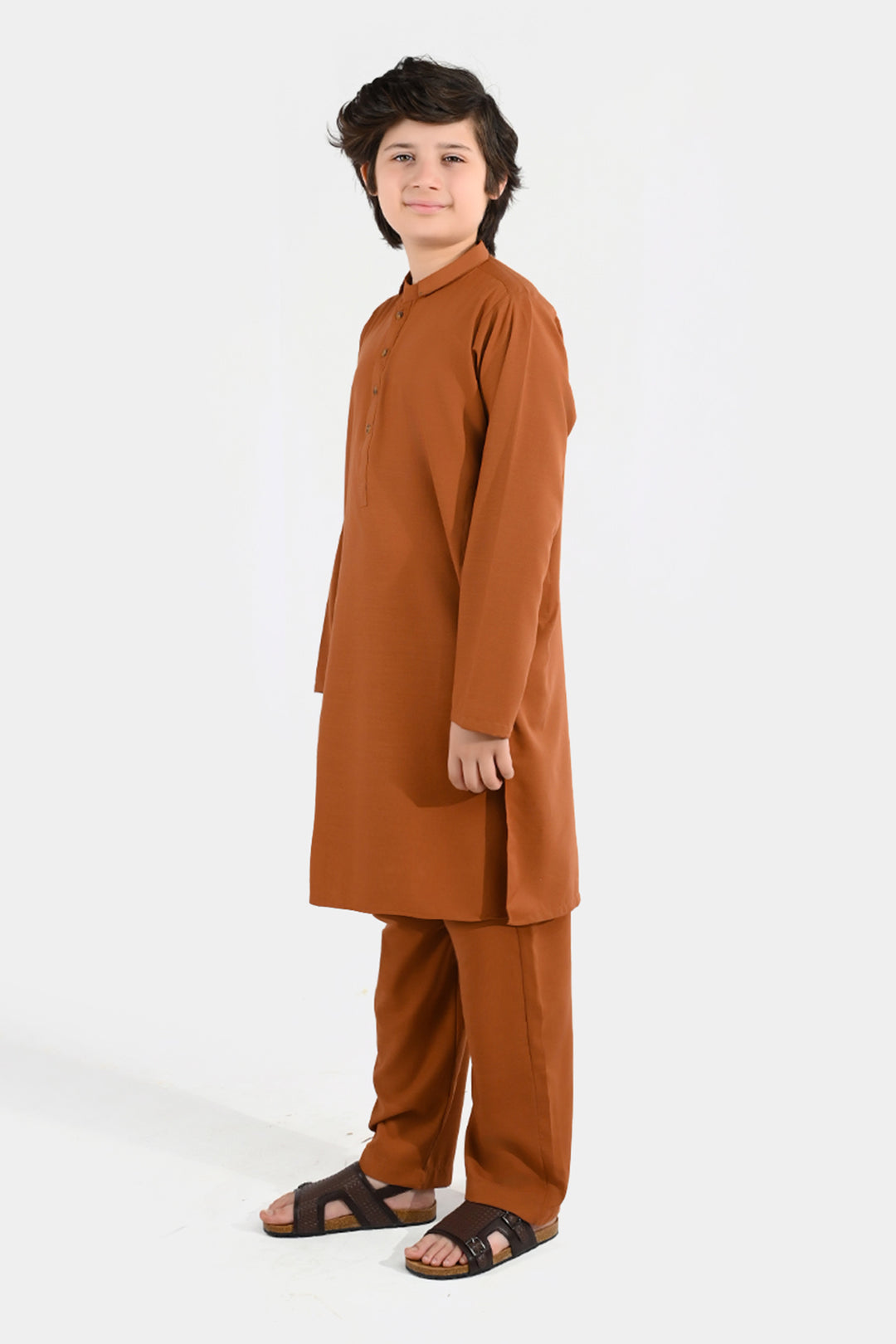 Boys Poly Viscose Kurta Pajama - Brown