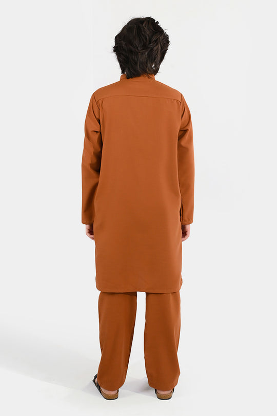 Boys Poly Viscose Kurta Pajama - Brown
