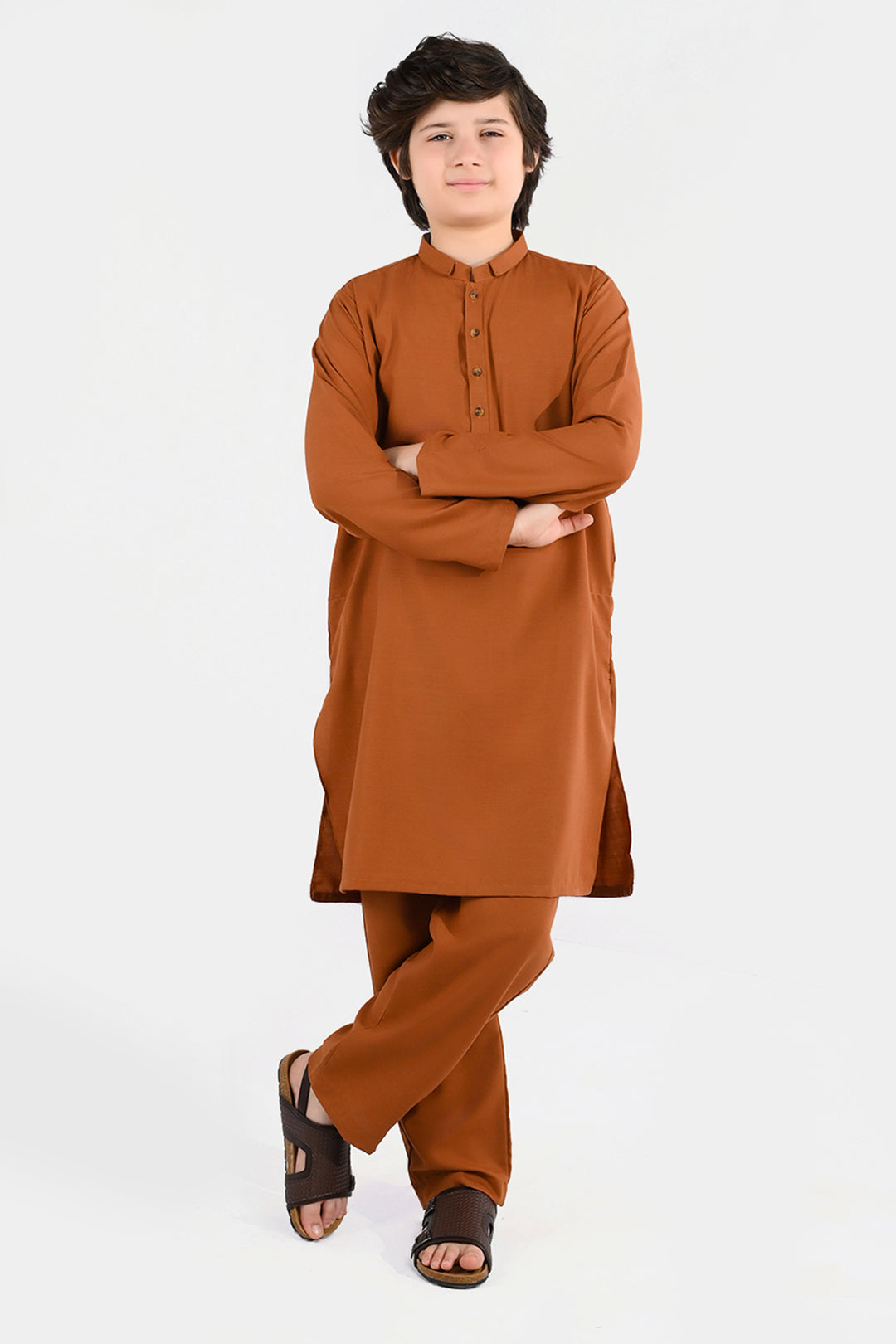 Boys Poly Viscose Kurta Pajama - Brown