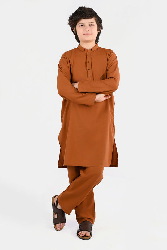 Boys Poly Viscose Kurta Pajama - Brown