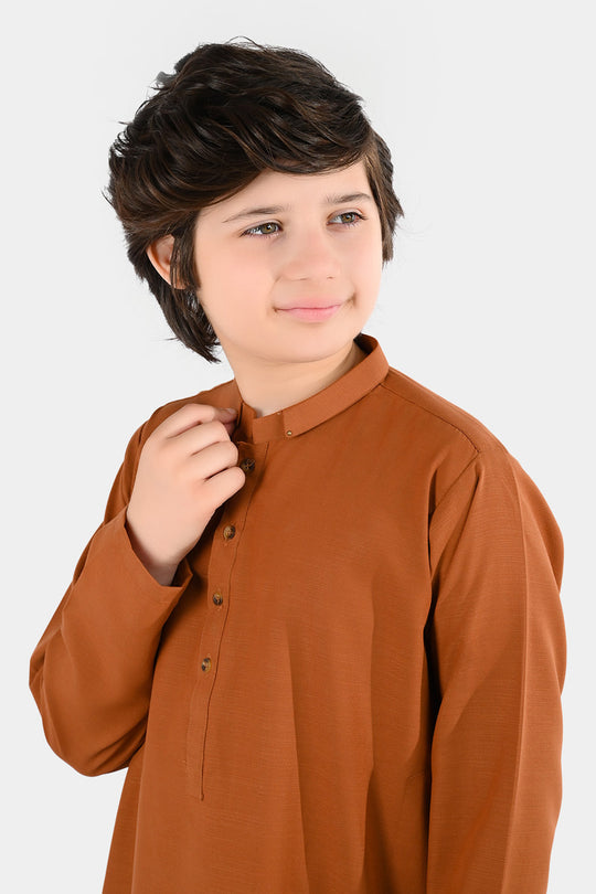Boys Poly Viscose Kurta Pajama - Brown