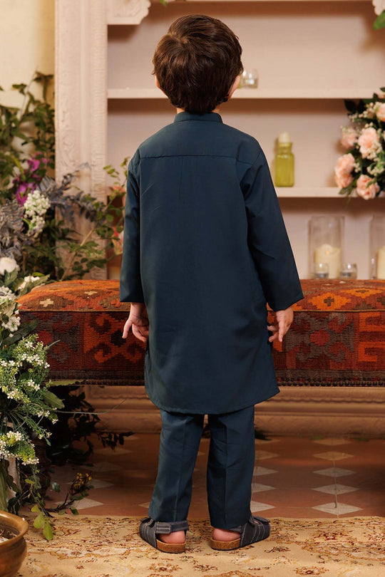 Boys Poly Viscose Kurta Pajama - Teal Blue