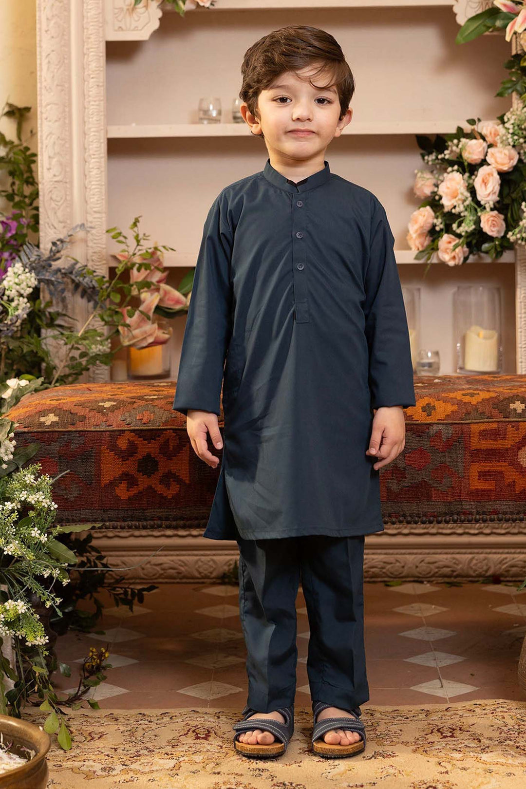 Boys Poly Viscose Kurta Pajama - Teal Blue