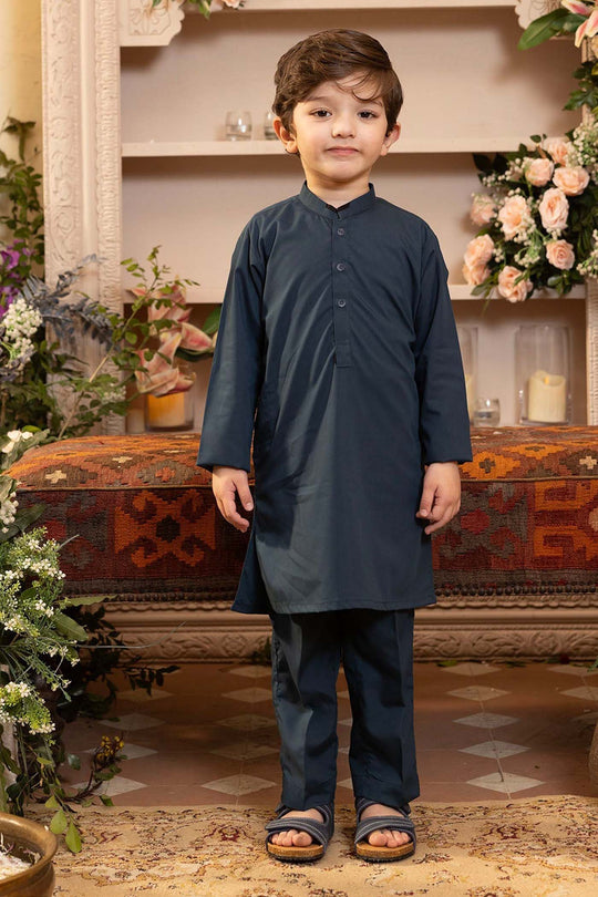 Boys Poly Viscose Kurta Pajama - Teal Blue