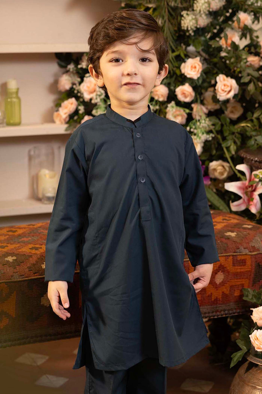 Boys Poly Viscose Kurta Pajama - Teal Blue