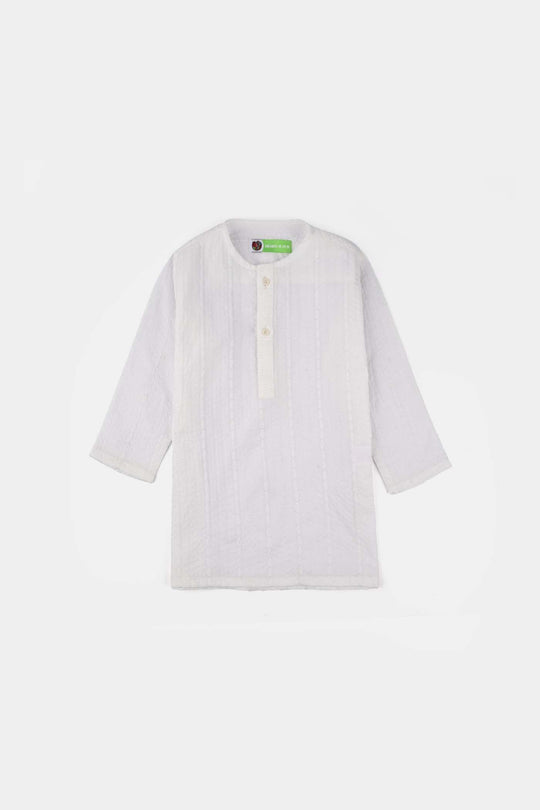 Infant Boys Cotton Kurta Pajama (Chicken Kari) - White