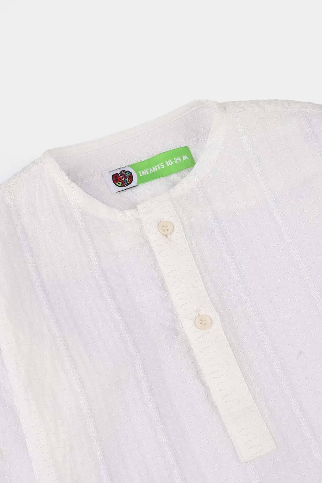 Infant Boys Cotton Kurta Pajama (Chicken Kari) - White