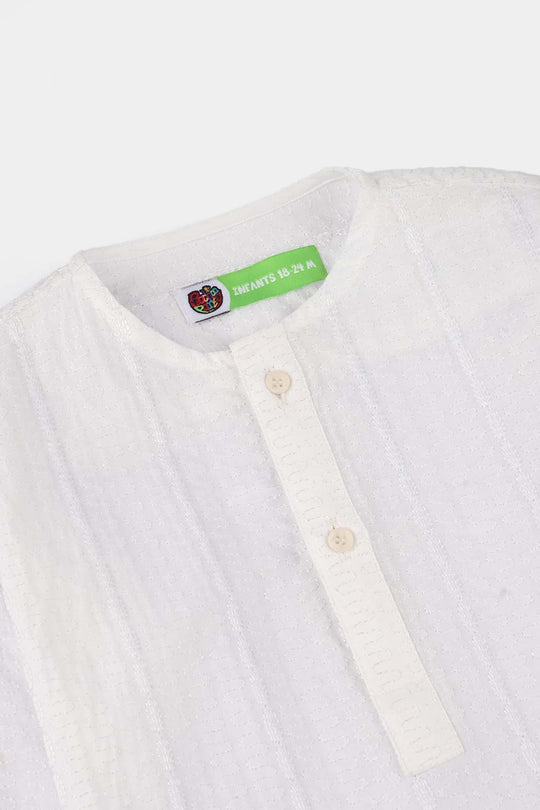 Infant Boys Cotton Kurta Pajama (Chicken Kari) - White