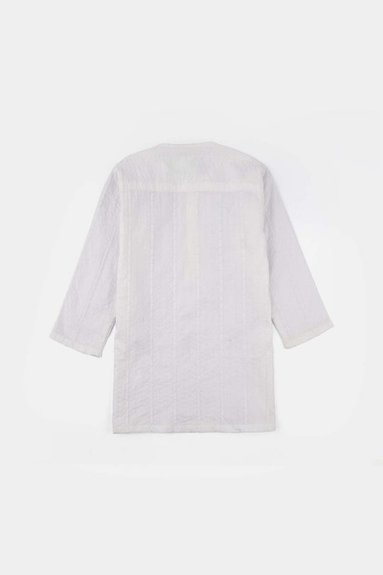 Infant Boys Cotton Kurta Pajama (Chicken Kari) - White