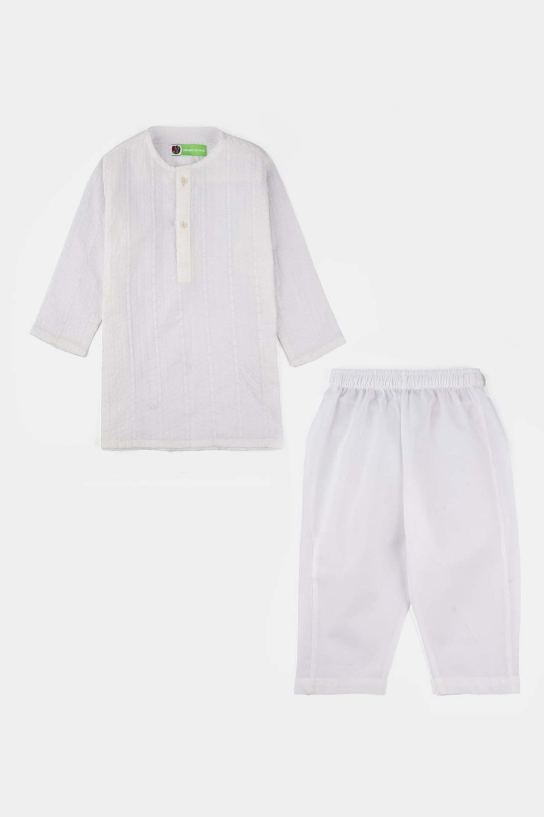 Infant Boys Cotton Kurta Pajama (Chicken Kari) - White