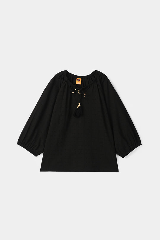 Girls Jacquard Casual Top (Middy) - Black