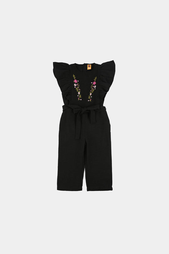 Girls Cotton Embroidered Jumpsuit (Knight Rise) - Black