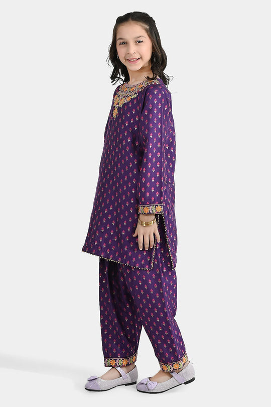 Girls Cotton Jacquard Emb 2Pcs Dilruba-PURPLE