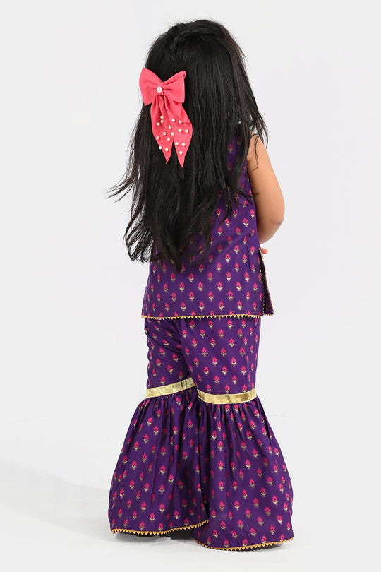 Infant Girls Cotton Jacquard Emb 2Pcs Munni-PURPLE