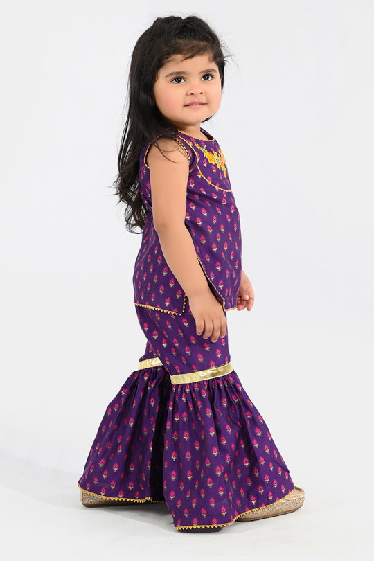 Infant Girls Cotton Jacquard Emb 2Pcs Munni-PURPLE