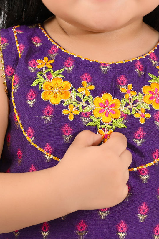 Infant Girls Cotton Jacquard Emb 2Pcs Munni-PURPLE