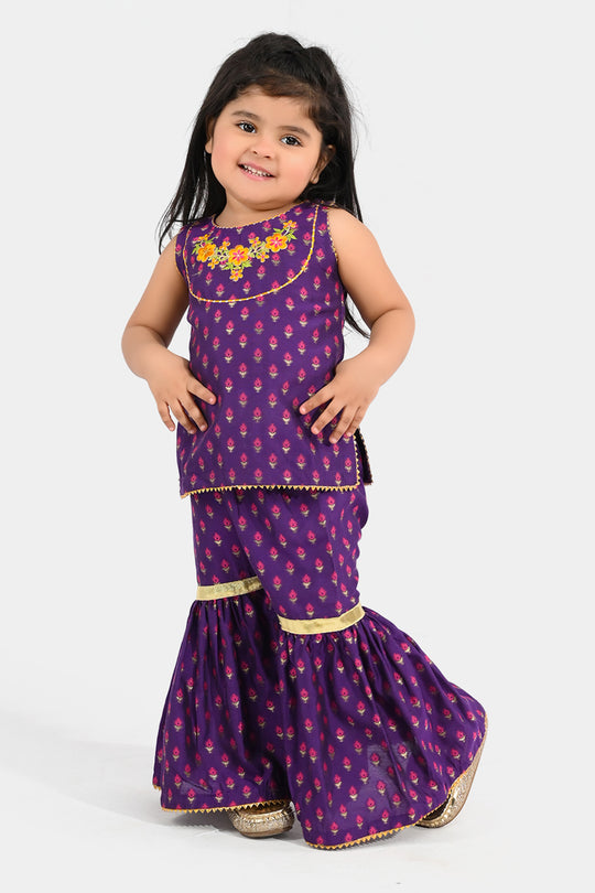 Infant Girls Cotton Jacquard Emb 2Pcs Munni-PURPLE