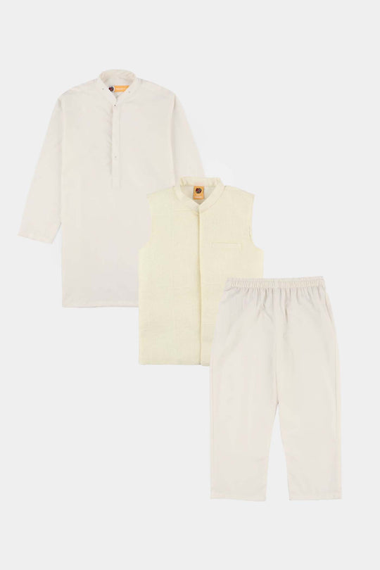 Boys Poly Viscose 3Piece Suit - Off White