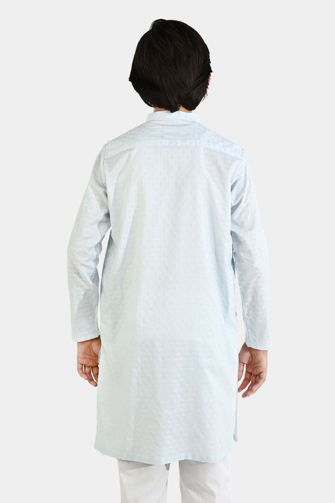 Boys Cotton Jacquard Embroidered Kurta (Breeze) - Light Blue