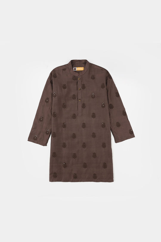 Boys Cotton Viscos Kurta Pajama (Sitara)-BROWN