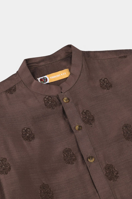 Boys Cotton Viscos Kurta Pajama (Sitara)-BROWN