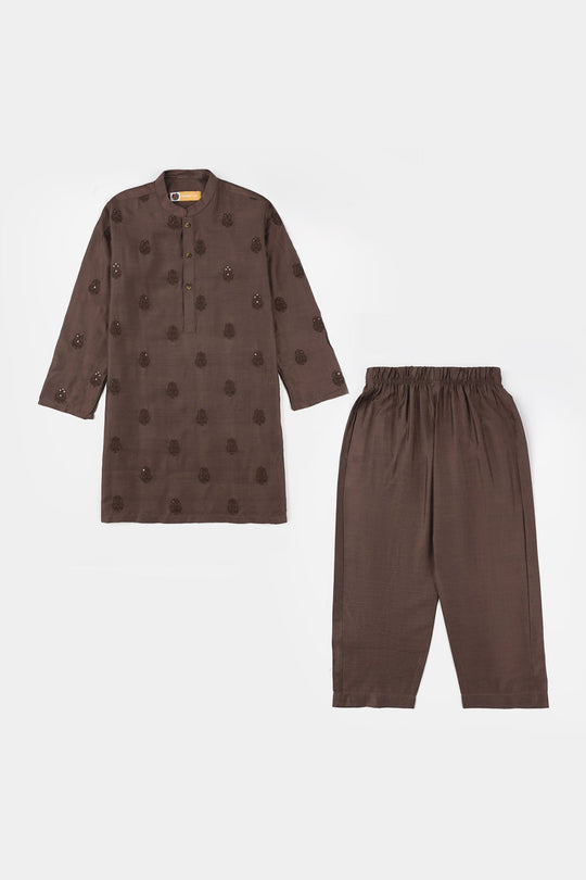Boys Cotton Viscos Kurta Pajama (Sitara)-BROWN