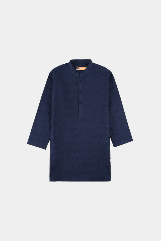 Boys Cotton Poplin Kurta Pajama (Chicken Kari) - Blue