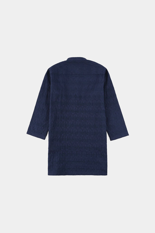 Boys Cotton Poplin Kurta Pajama (Chicken Kari) - Blue